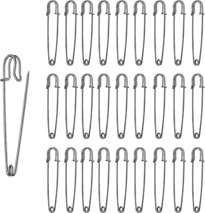 Urmspst 2" Large Safety Pins Pack of 50 for Clothes, Leather, Canvas, Blankets, Crafts, Skirts, Kilts - Heavy Duty (Brilliant Black) - Image 1